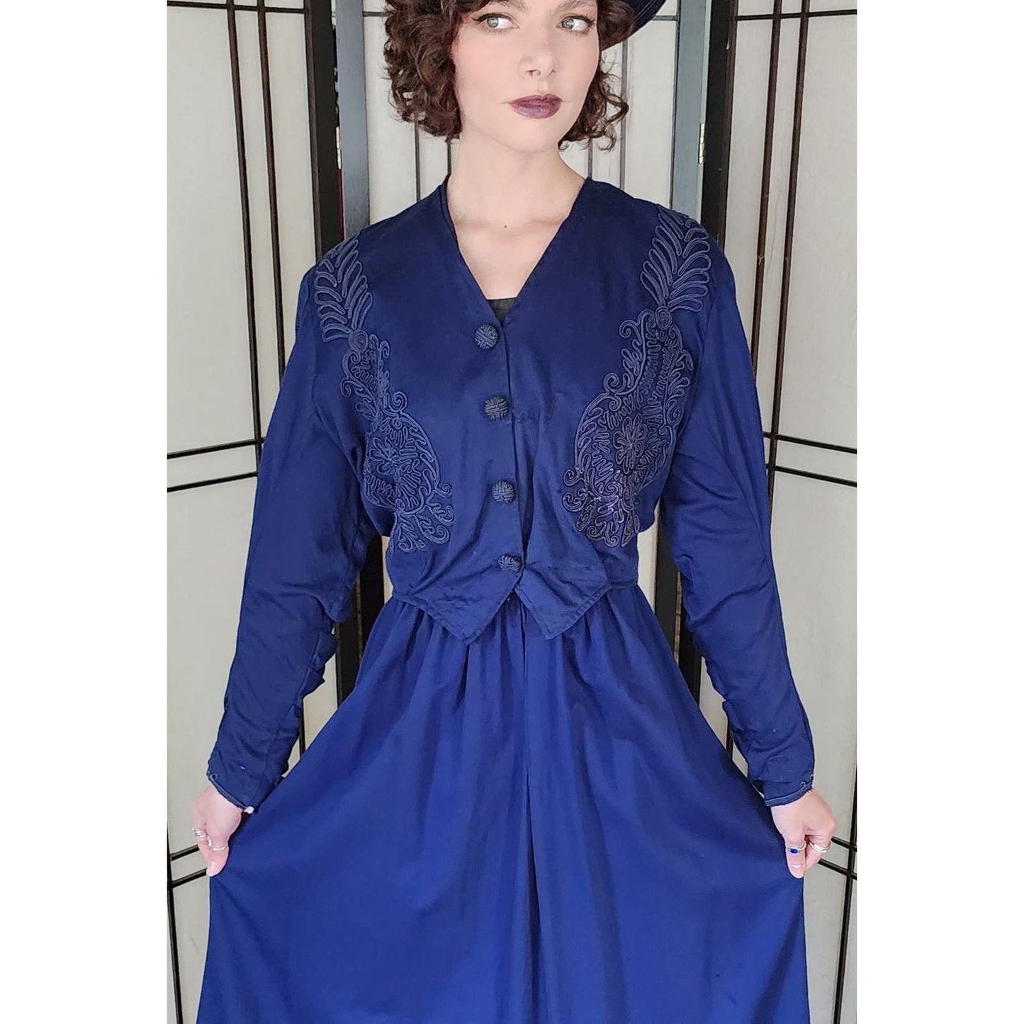 Edwardian Dress Suit Blue Wool Soutache Embroidery AS IS