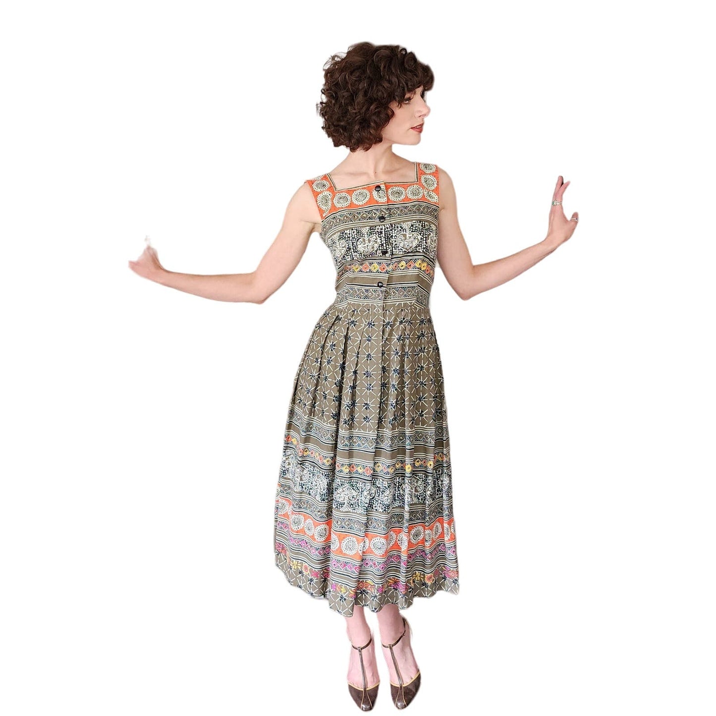 Vintage 70s Sun Dress Multicolored Cotton Print Hal Hardin