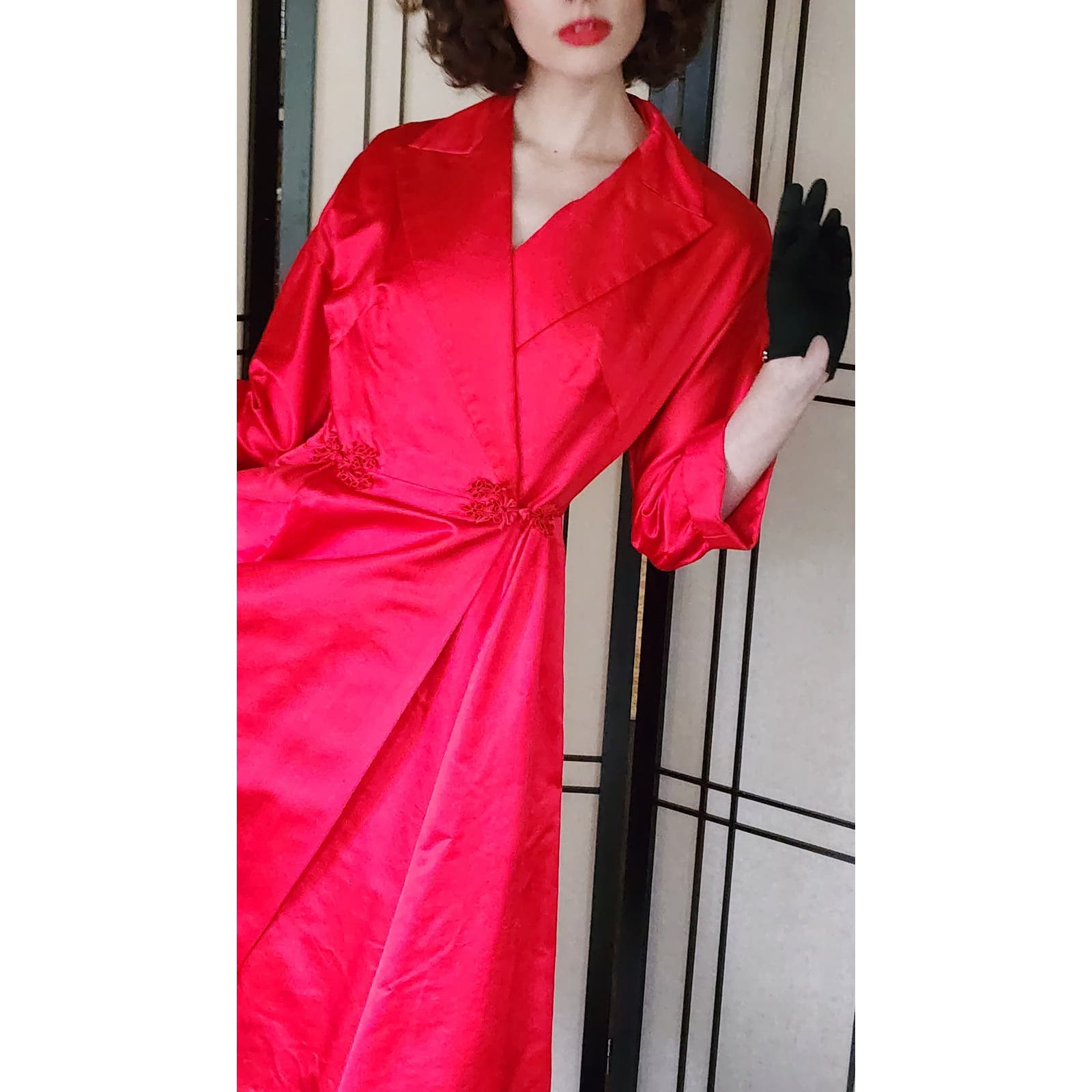 Vintage 50s Red Satin Evening Dress by Dynasty RareJule Vintage Vintage 50s Red Satin Evening Dress by Dynasty RareJule Vintage