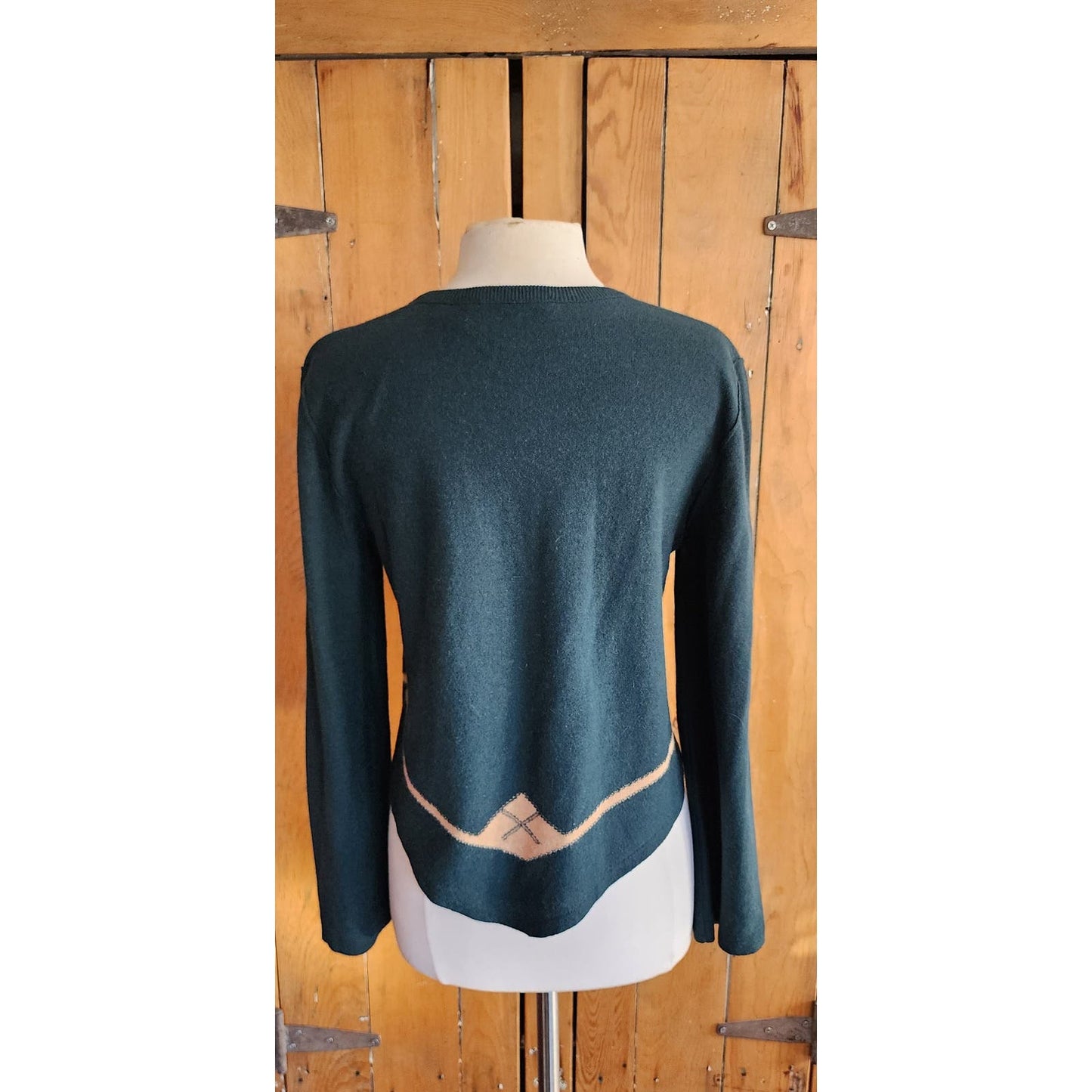 Vintage 90s Sonia Rykiel Sweater Green w/Cream Design