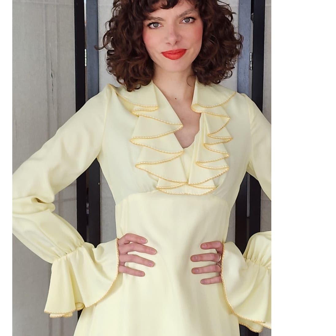 Vintage 60s Cream Mini Dress Ruffled Collar St Rogue