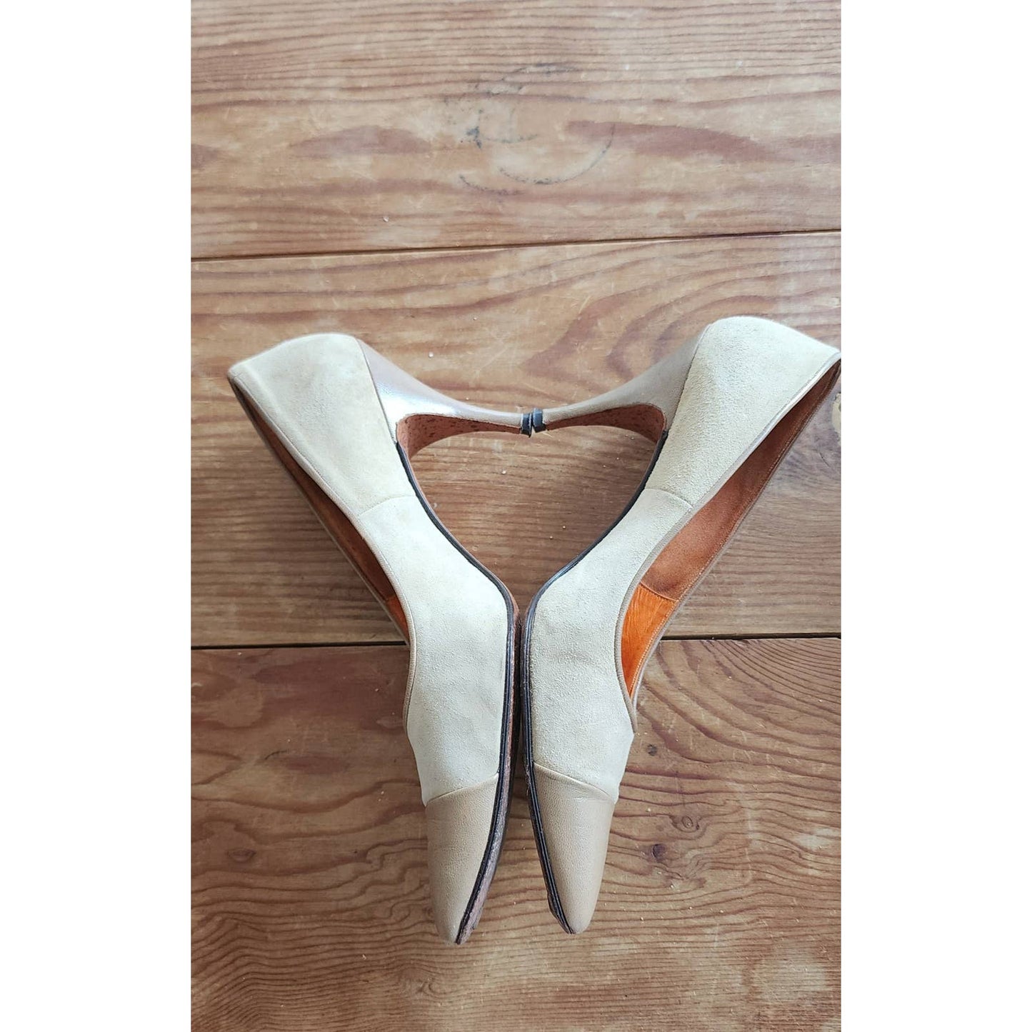 Vintage 50s Beige Shoes High Heels Pointy Toe Andrew Geller Two Toned 8.5