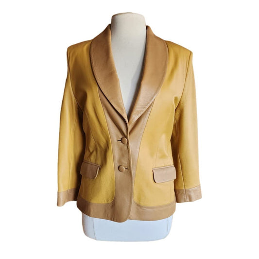 Vintage Yellow Leather Blazer Y2k Casa Lopez