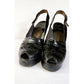 Vintage 40s Shoes Black Leather Slingbacks High Heel Beleganti Size 7