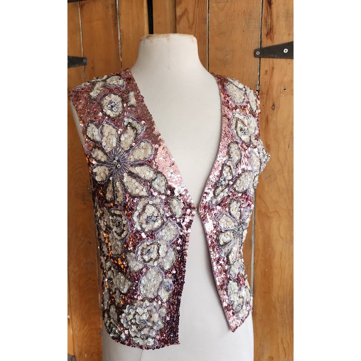 Vintage 60s Sequined Vest Pink Silver Marshall Fields
