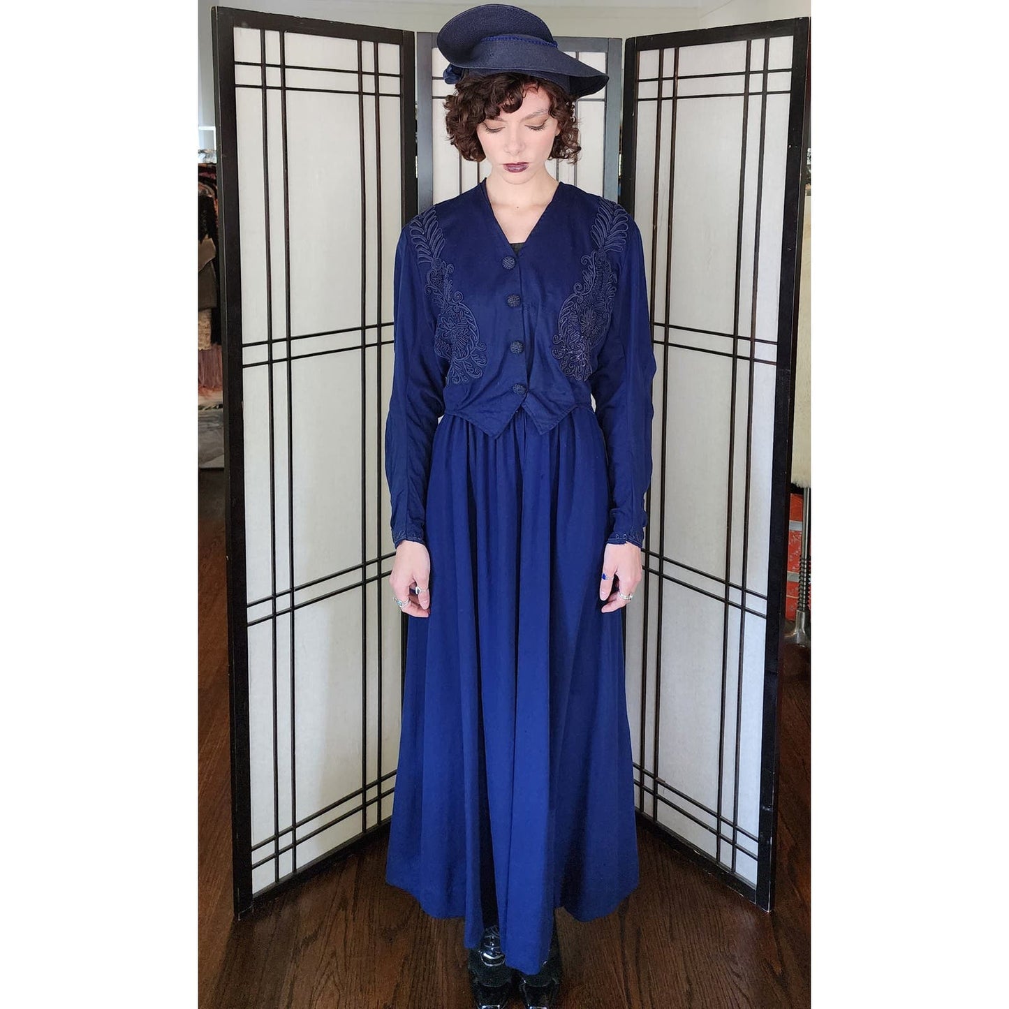 Edwardian Dress Suit Blue Wool Soutache Embroidery AS IS