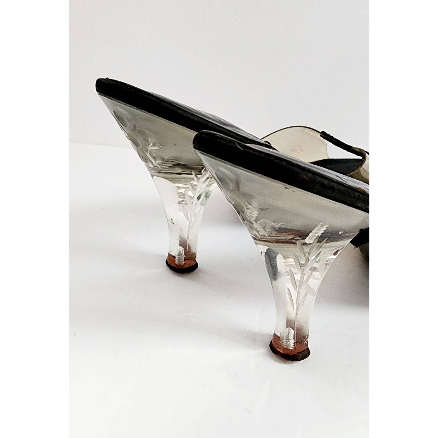 Vintage 50s Plastic Shoes Peeptoe Clear Lucite Slides Mules Springolators