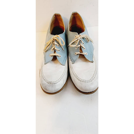 Vintage 50s Sealand Shoes Ladies Bowling or Saddle Lace Ups Blue White 10.5