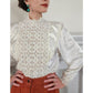 Vintage 80s Cream Blouse Neo Edwardian Lacy Shirt