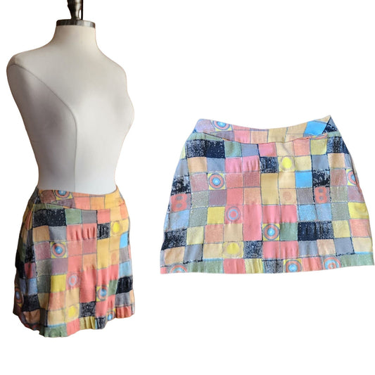 Vintage 90s Mini Skirt Patchwork Print Multicolored Graphic Express