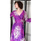 Vintage 70s Purple Maxi Dress Tiki Floral Print w/Long Sleeves Lilli Diamond