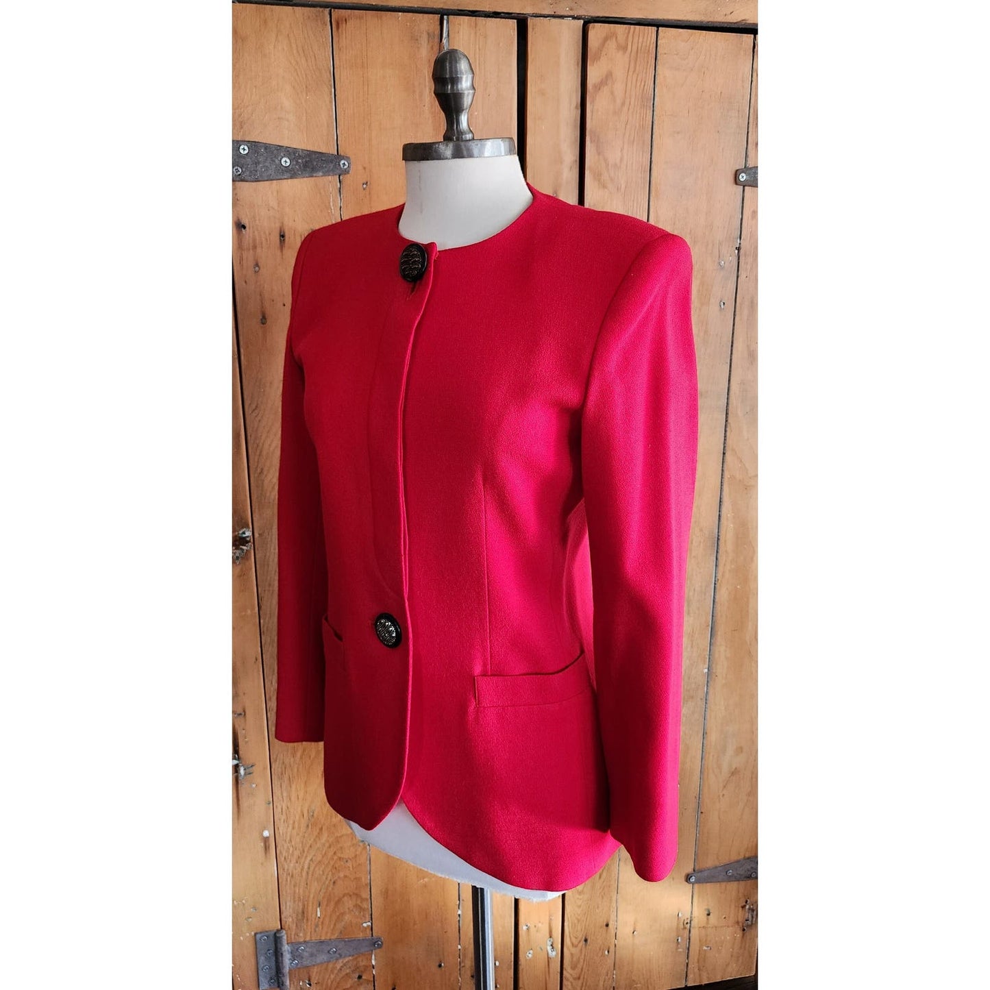 Vintage 80s Red Blazer by Kasper Single Button Closure