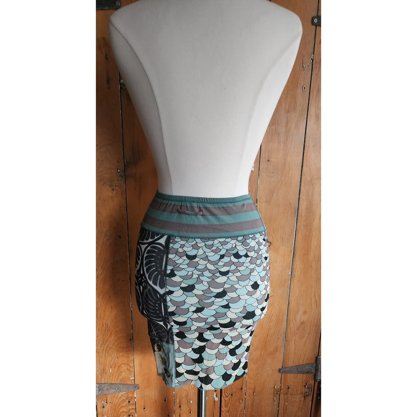 Vintage 90s Gaultier Skirt Stretchy Blue Graphic Print