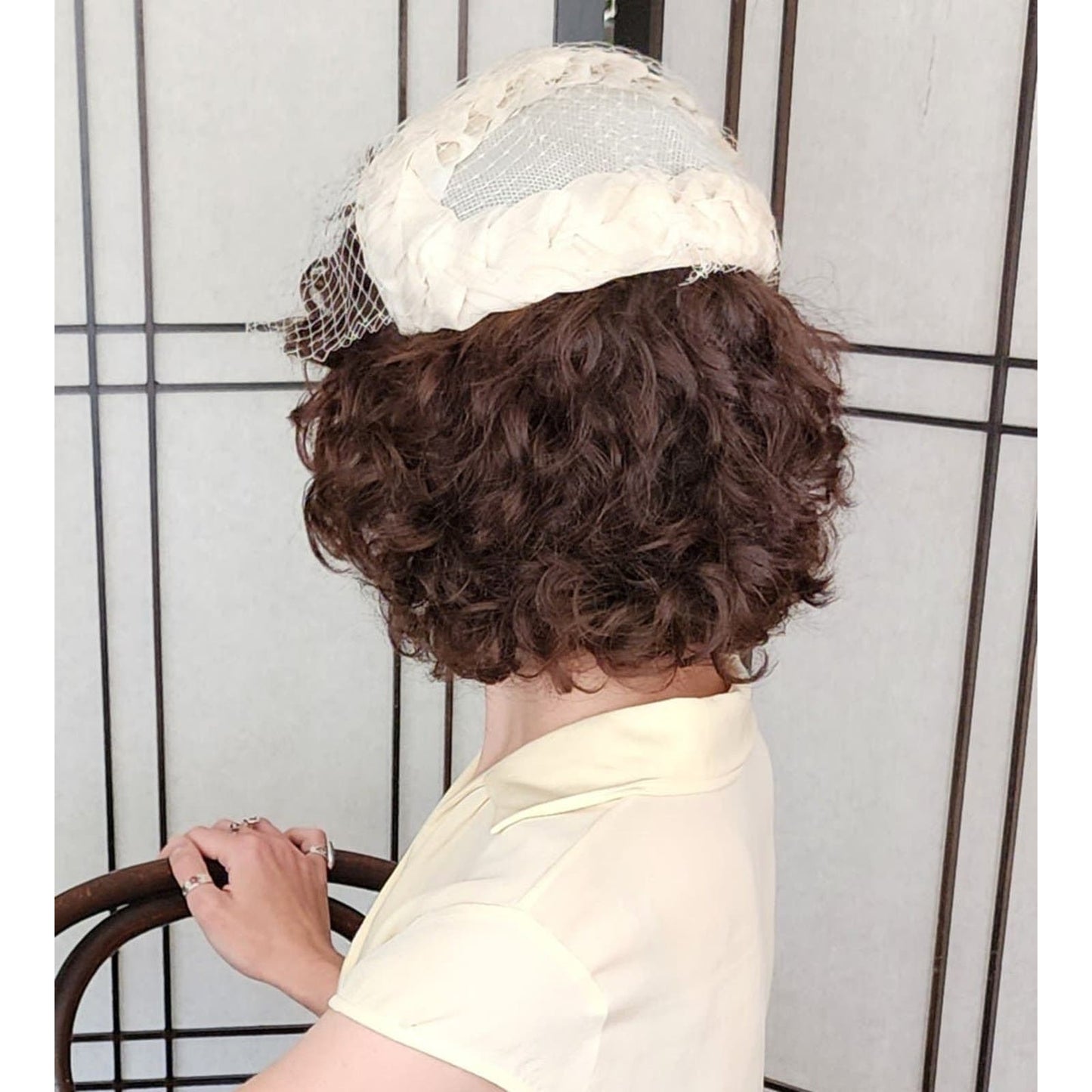 Vintage 50s Ivory Close Hat w/Ruched Ribbon & Netting