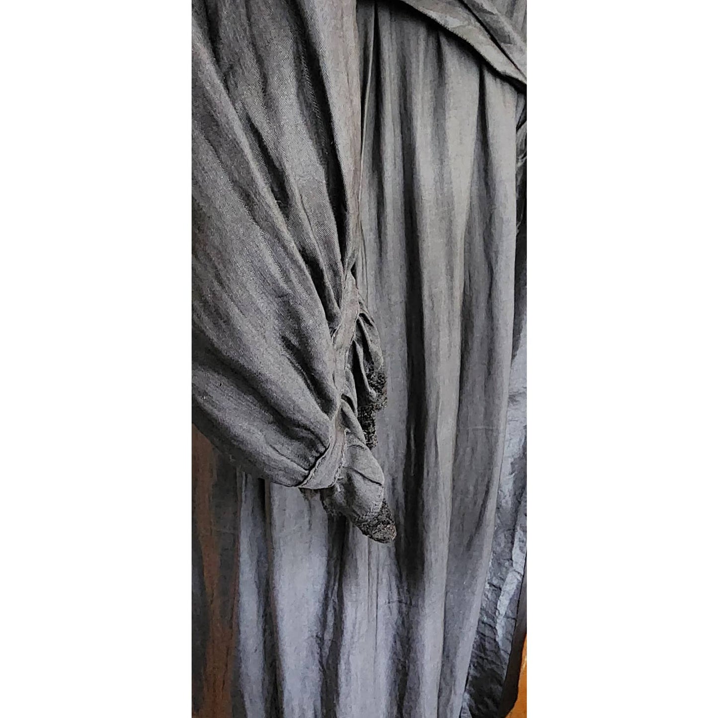 Antique 1910s Black Day Dress Long Sleeves Pleated Cotton Edwardian M