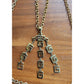 60s Crown Trifari Necklace Gold Pendant Greek Key Fringe