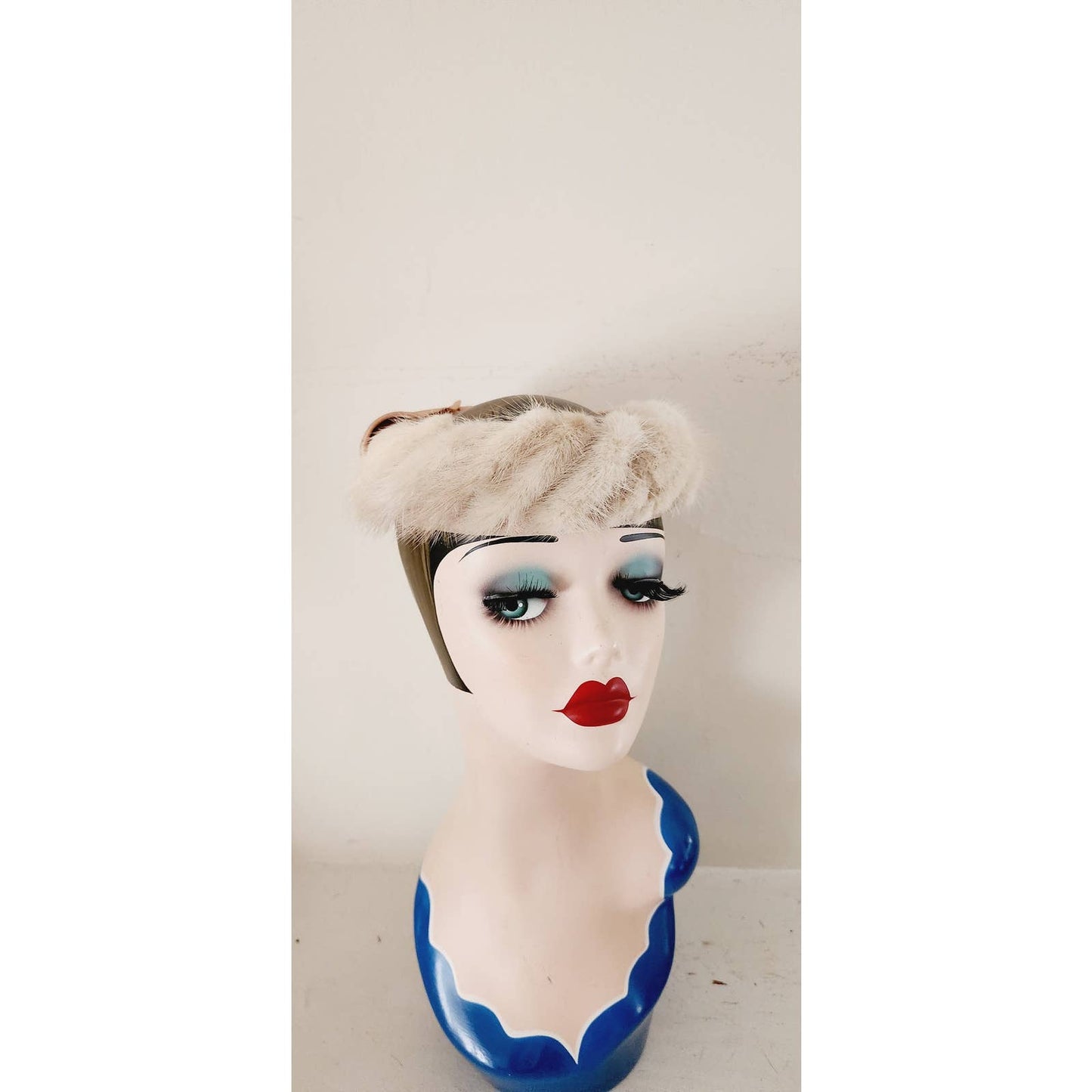 Vintage 50s Fur Circlet Hat Blonde Mink Satin Bow