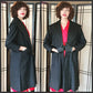 50s Black Wool Swing Coat Polkadot Texture