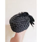 Vintage 60s Hat Black White Polka Dot Print Mod Toque Bow Ruffles