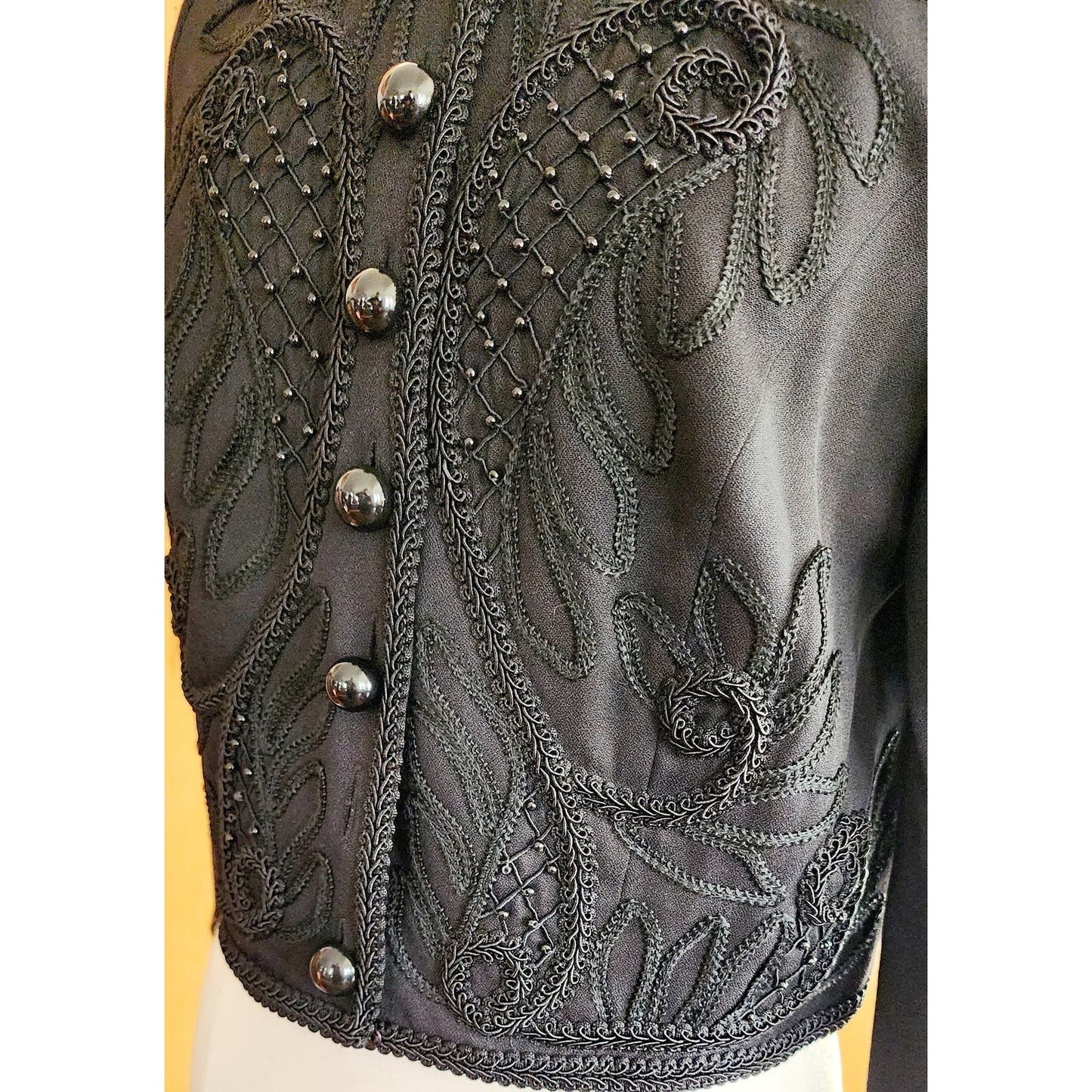 Vintage 80s Black Cropped Blazer Embroidered Beaded Marie St Claire
