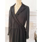 Vintage 70s Black Wrap Dress Ruffled Shawl Collar Long Sleeves