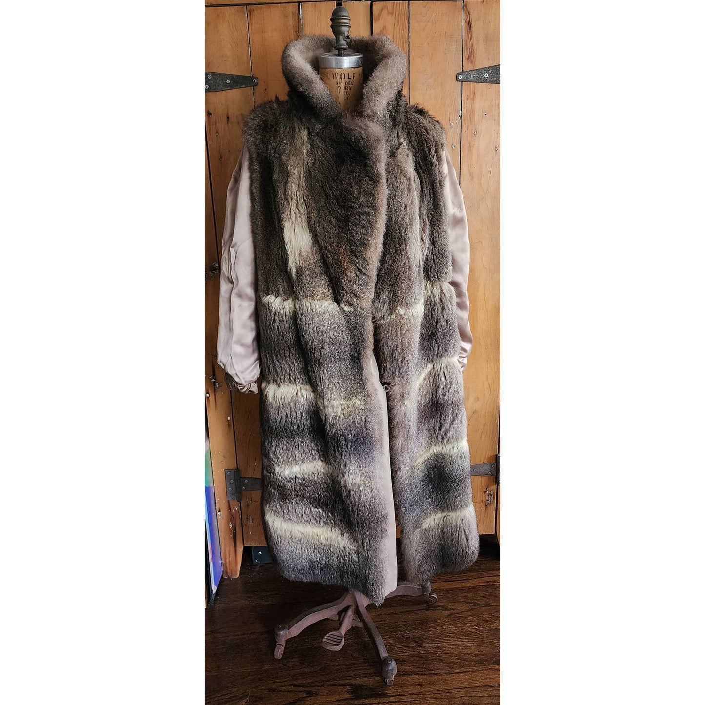 Vintage 70s Possum Fur Coat Reversible Beige