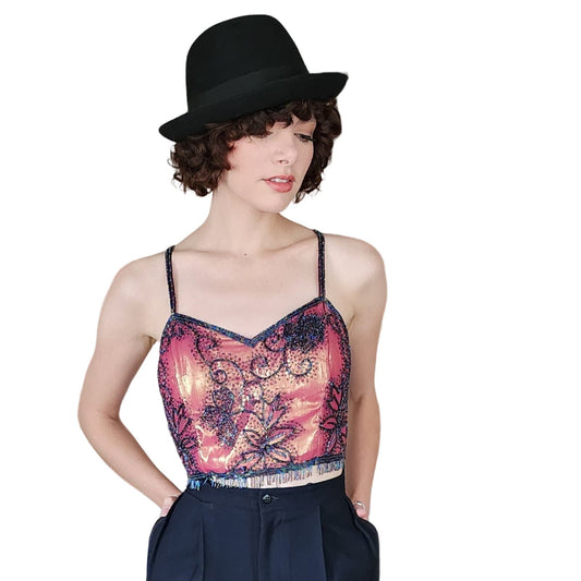 Vintage Beaded Crop Top Pink Satin Y2K Era Je Matadi Sean Mehta