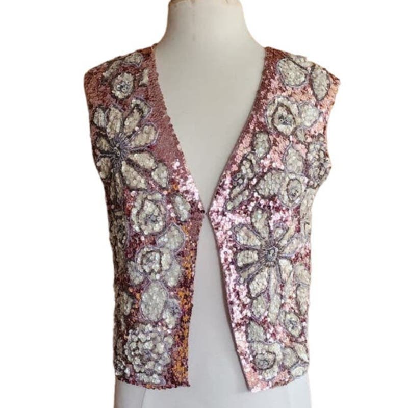 Vintage 60s Sequined Vest Pink Silver Marshall Fields
