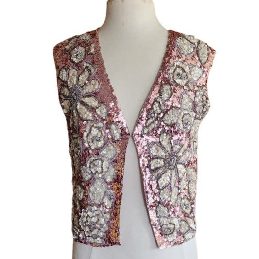 Vintage 60s Sequined Vest Pink Silver Marshall Fields