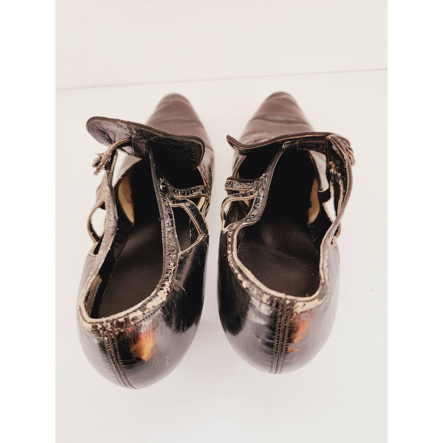 20s Black Leather Shoes Pumps Velvet Art Deco Vamps Size 6 Hanan & Son