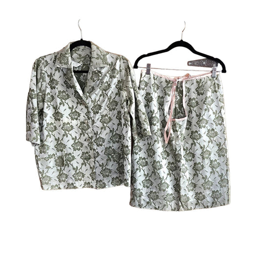 Vintage 60s Maternity Skirt Suit Light Green Floral Brocade Sears