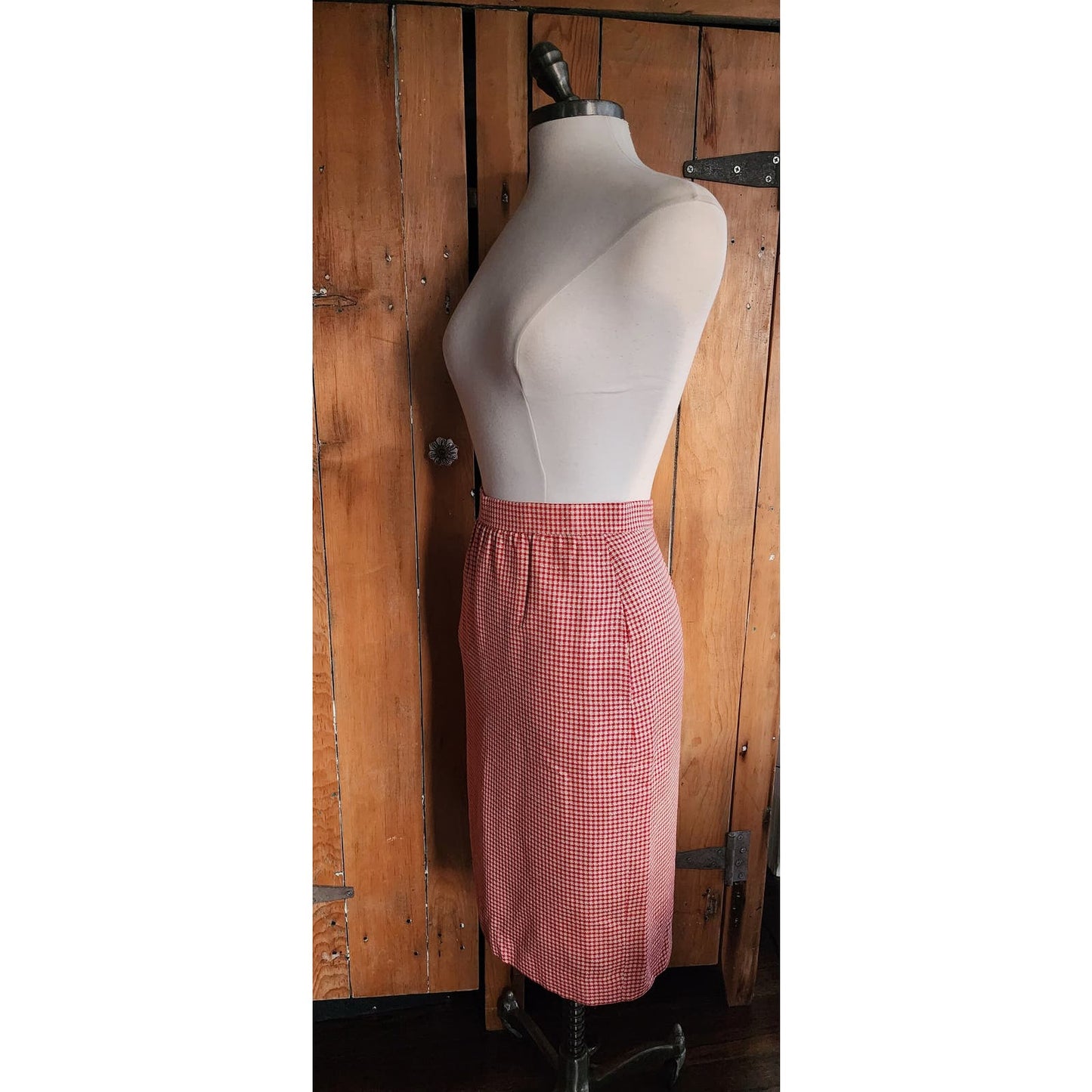 70s Burberrys Skirt Red White Checked Midi Length