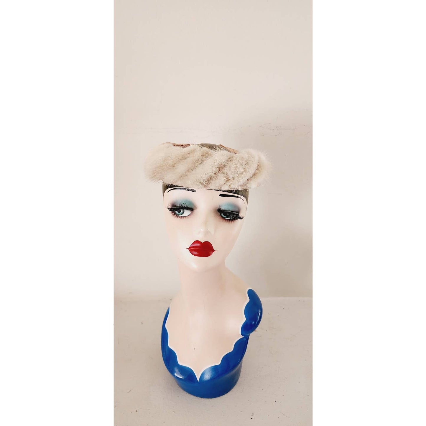 Vintage 50s Fur Circlet Hat Blonde Mink Satin Bow