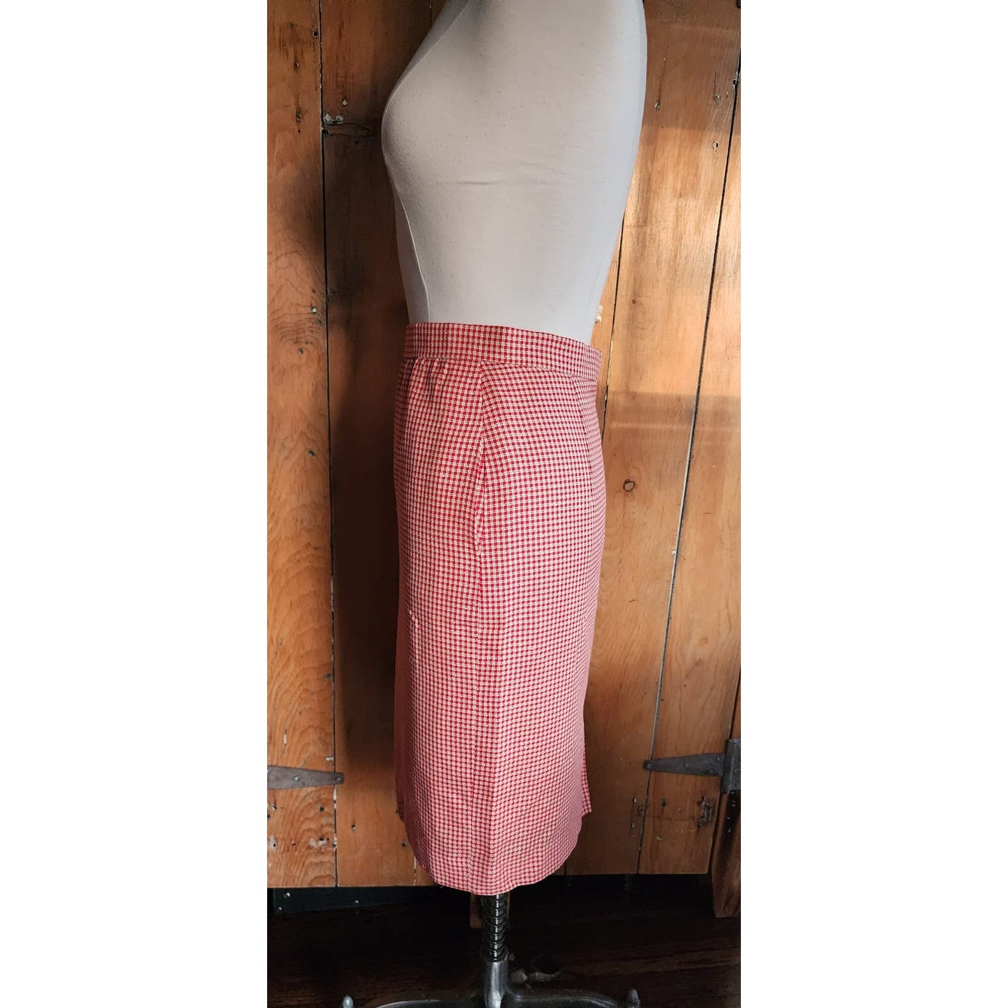 70s Burberrys Skirt Red White Checked Midi Length