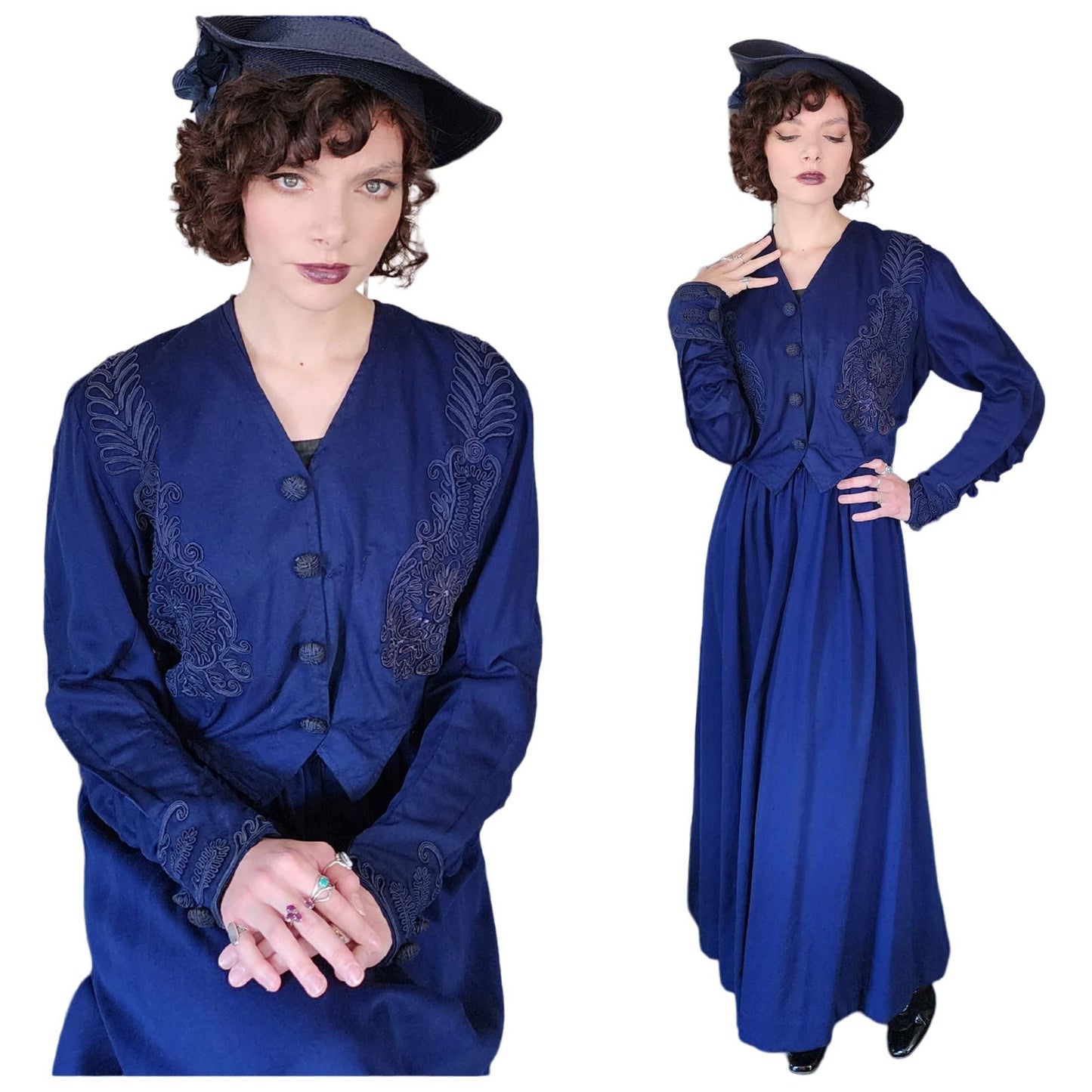 Edwardian Dress Suit Blue Wool Soutache Embroidery AS IS