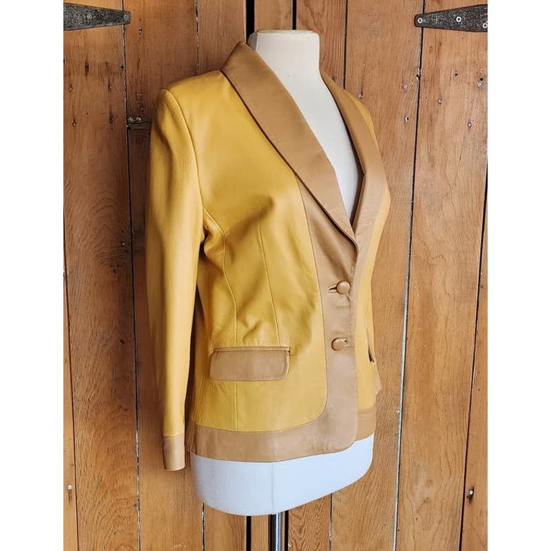 Vintage Yellow Leather Blazer Y2k Casa Lopez