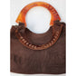 Vintage 40s Brown Corde Hand Bag Tortoiseshell Lucite Strap
