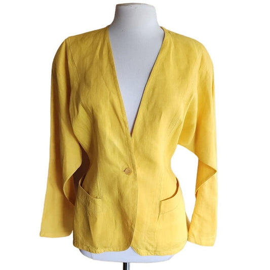 Vintage 80s Versace Blazer Yellow Linen