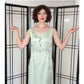 Vintage 60s Pale Green Evening Dress Beaded Sequined Silk L
