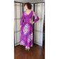 Vintage 70s Purple Maxi Dress Tiki Floral Print w/Long Sleeves Lilli Diamond
