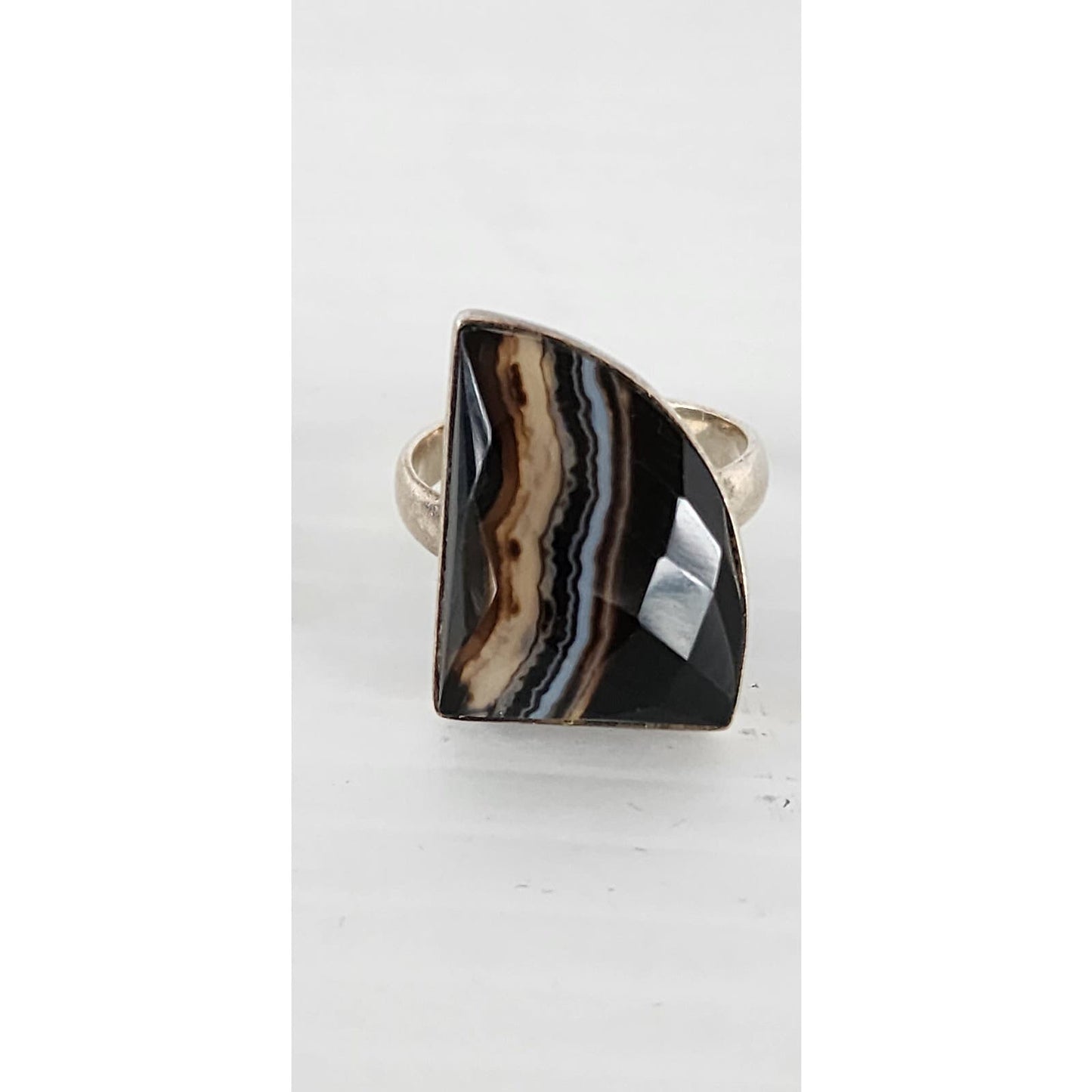 Vintage Ring Striped Onyx Sterling Silver Size 8
