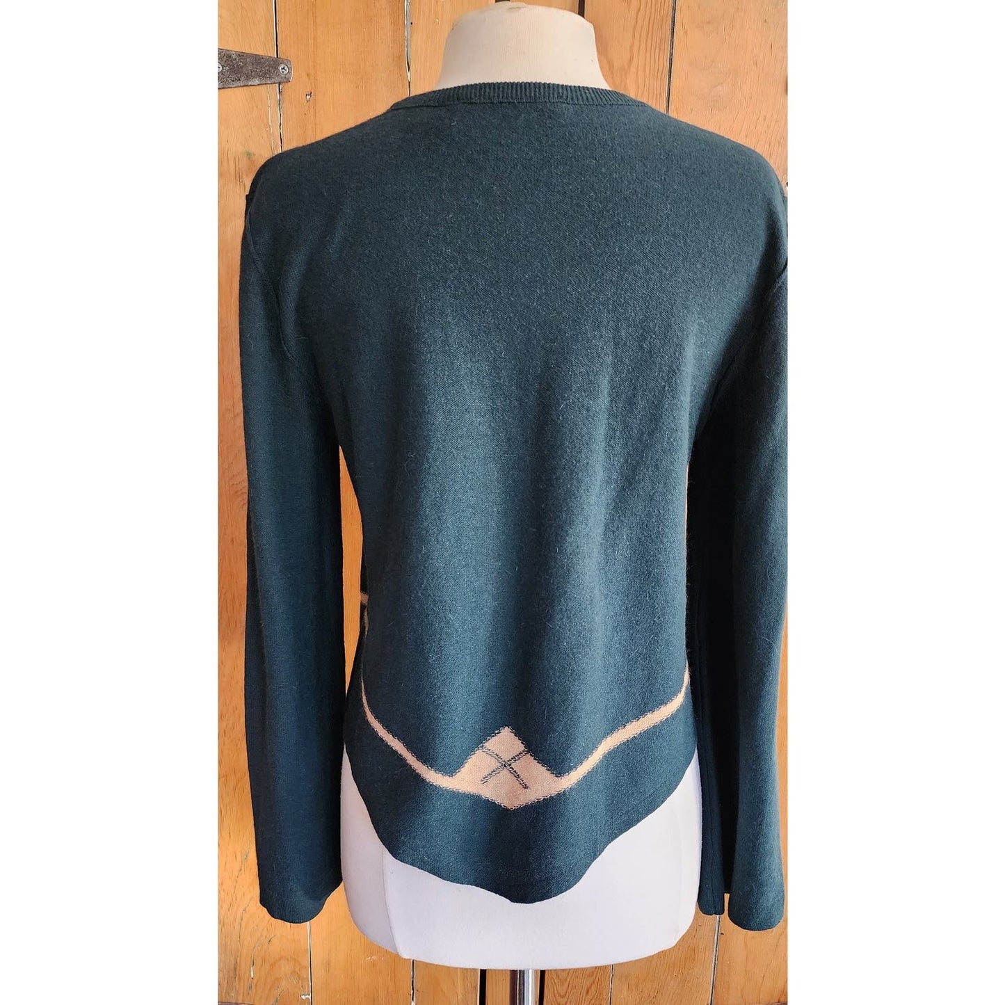 Vintage 90s Sonia Rykiel Sweater Green w/Cream Design
