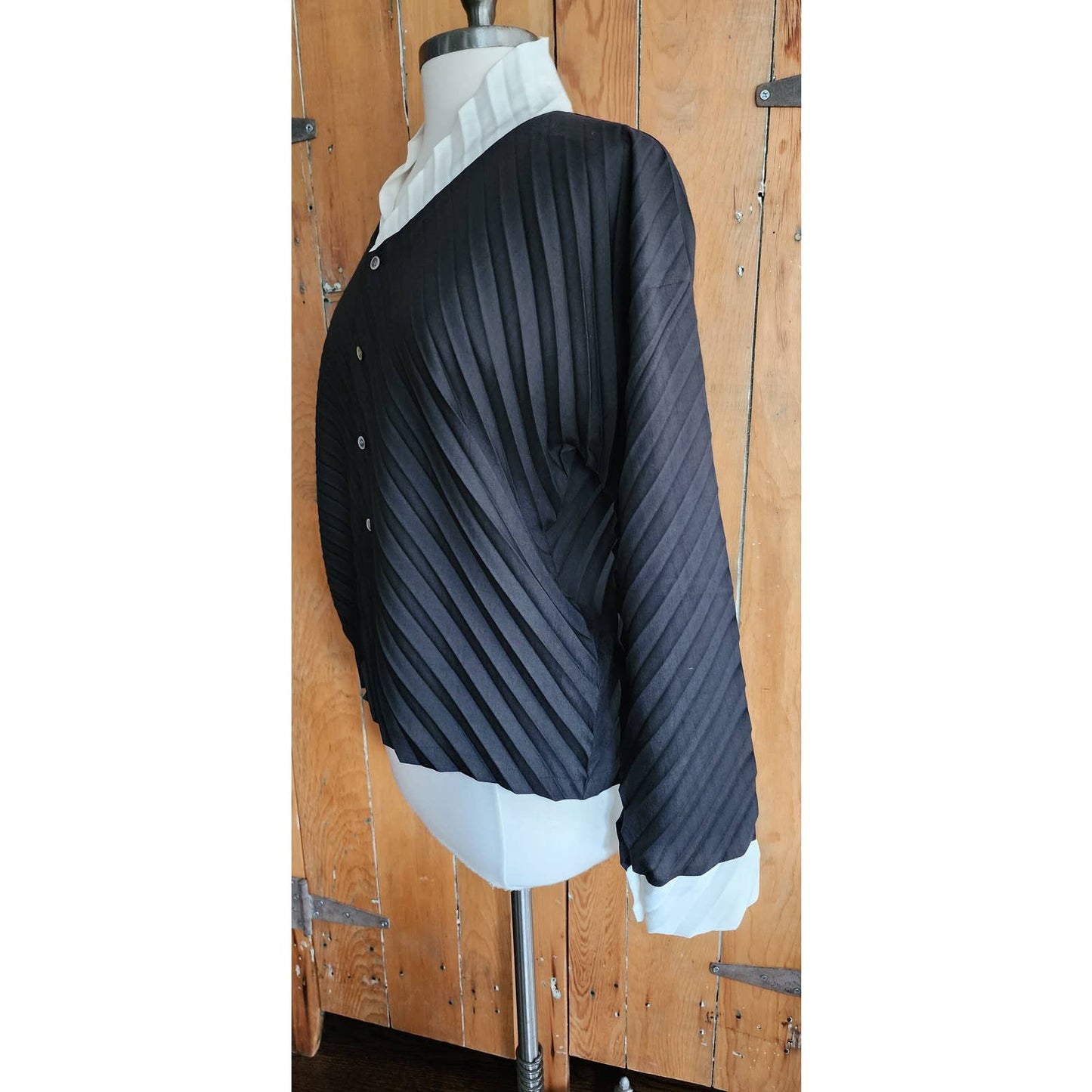 Vintage 90s Issey Miyake Blouse Jacket Pleated Black White
