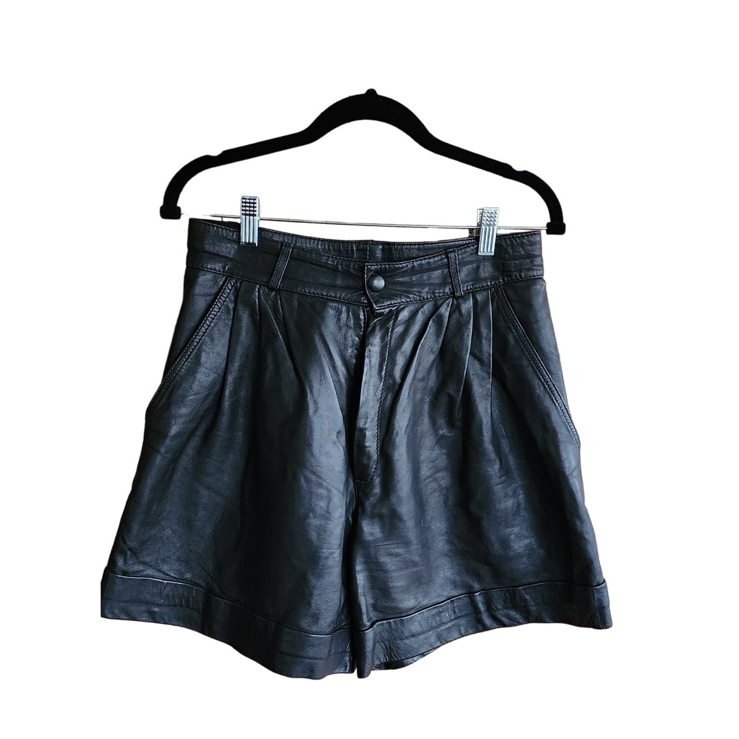 Vintage 80s Black Leather Shorts Ideal Vetement 42
