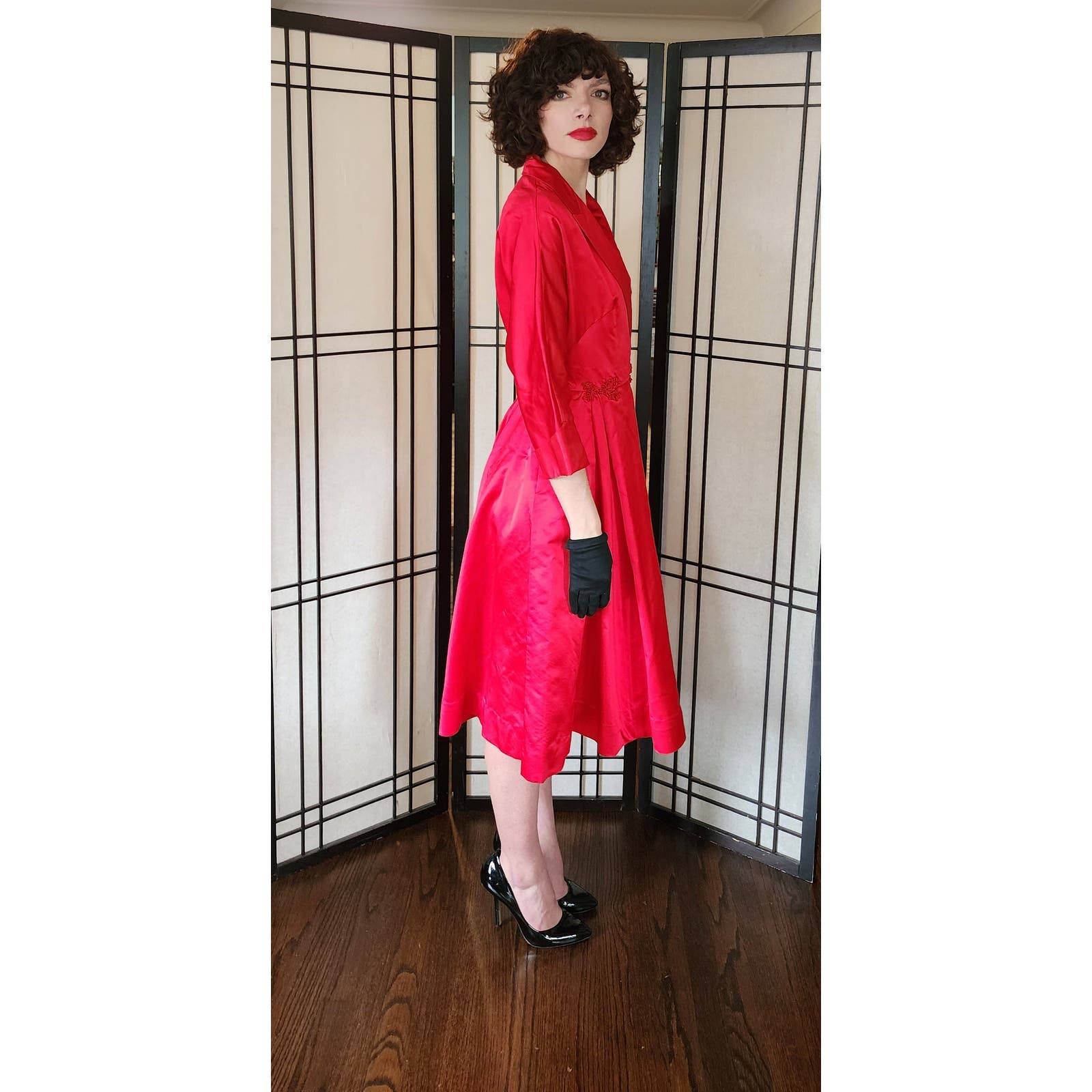 Vintage 50s Red Satin Evening Dress by Dynasty RareJule Vintage Vintage 50s Red Satin Evening Dress by Dynasty RareJule Vintage