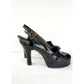 Vintage 40s Shoes Black Leather Slingbacks High Heel Beleganti Size 7