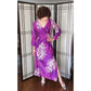 Vintage 70s Purple Maxi Dress Tiki Floral Print w/Long Sleeves Lilli Diamond