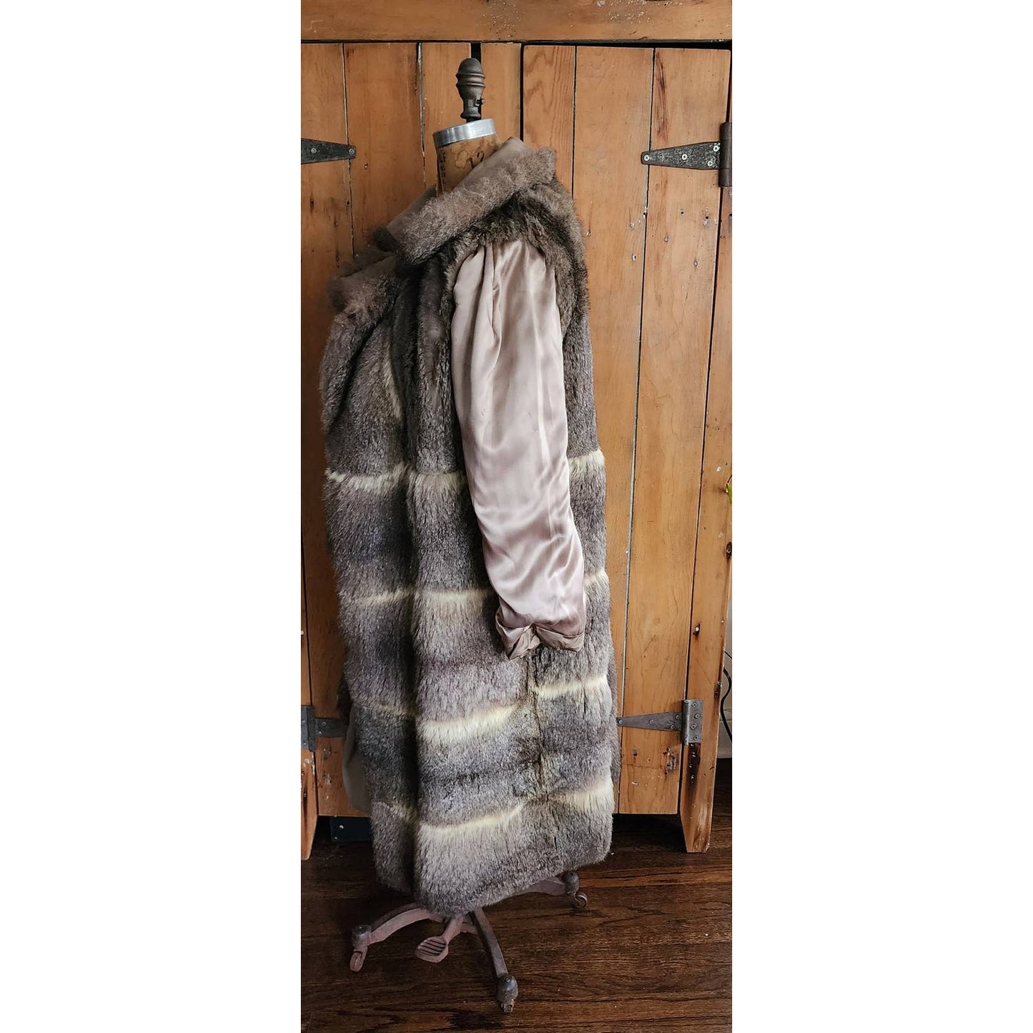 Vintage 70s Possum Fur Coat Reversible Beige