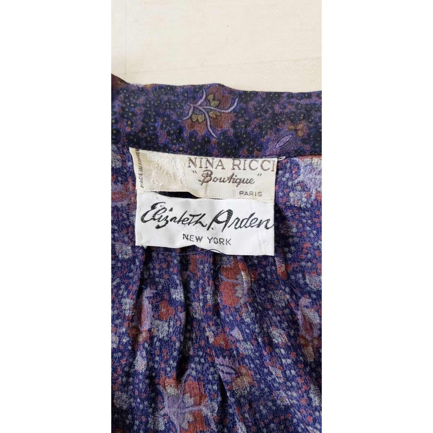 Vintage 80s Nina Ricci Blouse Silk Floral Print Elizabeth Arden