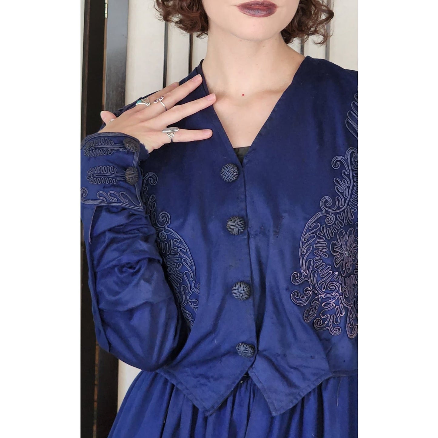 Edwardian Dress Suit Blue Wool Soutache Embroidery AS IS